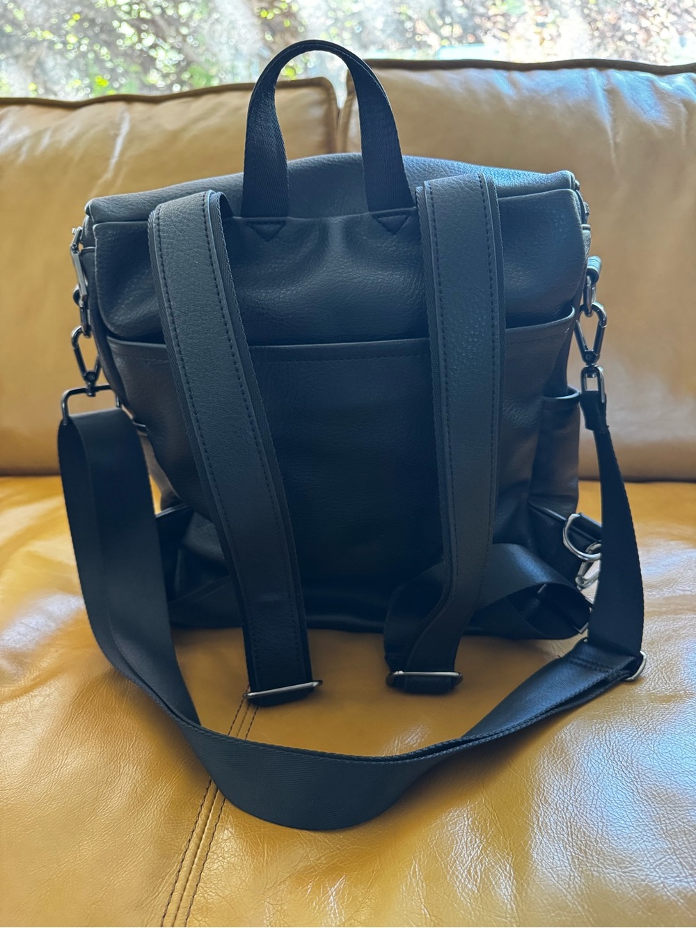 Black Azaria Le Mere Leather Baby Bag Backpack with Matching Pouch - Picture 6 of 11